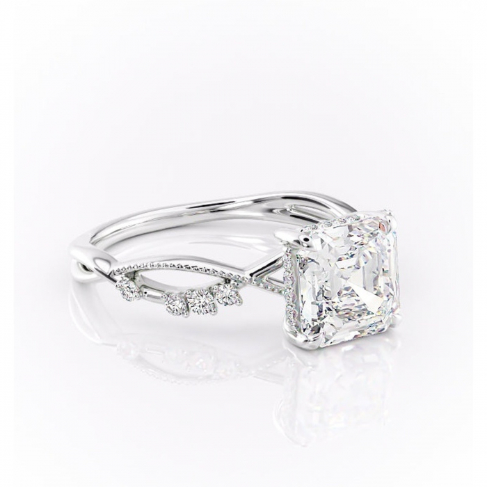 Inel de logodnă Crystal din aur Alb 14kt cu moissanite tăietură asscher – Pietre laterale rafinată pentru profil mediu | Personalizează și configurează gratuit online [1]