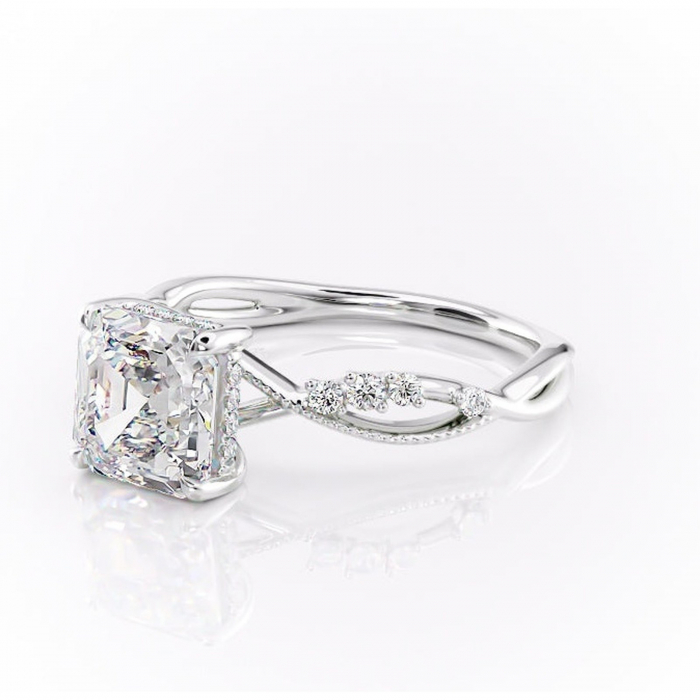 Inel de logodnă Crystal din aur Alb 14kt cu moissanite tăietură asscher – Pietre laterale rafinată pentru profil mediu | Personalizează și configurează gratuit online [7]