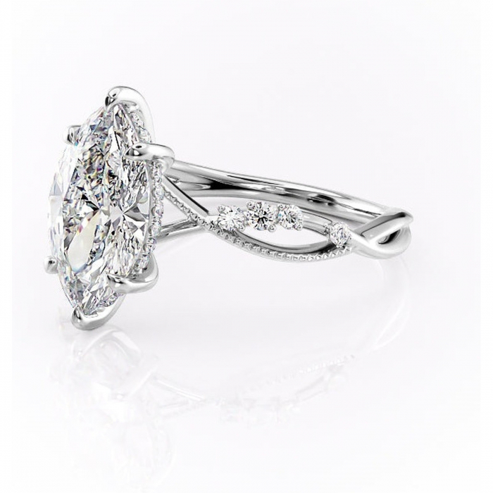 Inel de logodnă Crystal din aur Alb 14kt cu moissanite tăietură marquise – Pietre laterale rafinată pentru profil mediu | Personalizează și configurează gratuit online [7]