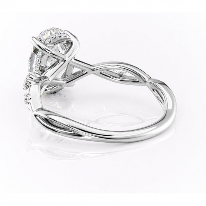 Inel de logodnă Crystal din aur Alb 14kt cu moissanite tăietură ovală – Pietre laterale rafinată pentru profil mediu | Personalizează și configurează gratuit online [4]