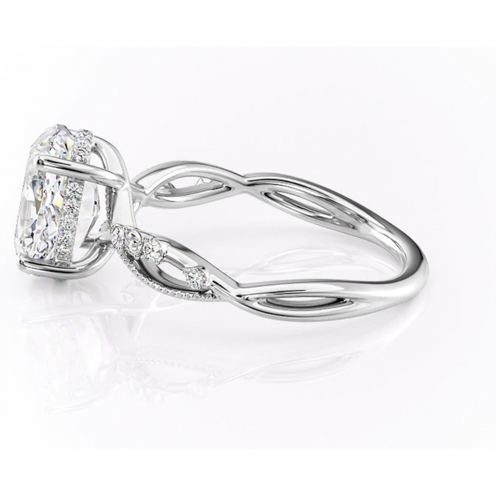 Inel de logodnă Crystal din aur Alb 14kt cu moissanite tăietură ovală – Pietre laterale rafinată pentru profil mediu | Personalizează și configurează gratuit online [6]