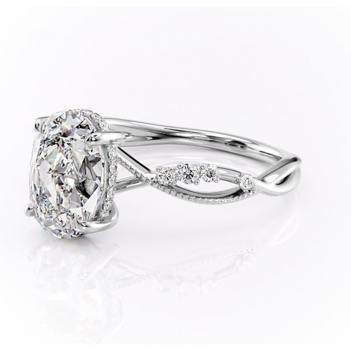 Inel de logodnă Crystal din aur Alb 14kt cu moissanite tăietură ovală – Pietre laterale rafinată pentru profil mediu | Personalizează și configurează gratuit online [7]