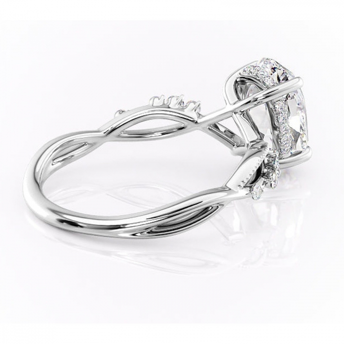 Inel de logodnă Crystal din aur Alb 14kt cu moissanite tăietură ovală – Pietre laterale rafinată pentru profil mediu | Personalizează și configurează gratuit online [3]