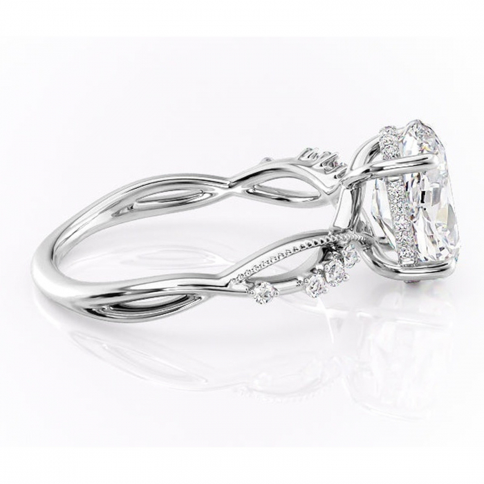 Inel de logodnă Crystal din aur Alb 14kt cu moissanite tăietură ovală – Pietre laterale rafinată pentru profil mediu | Personalizează și configurează gratuit online [2]