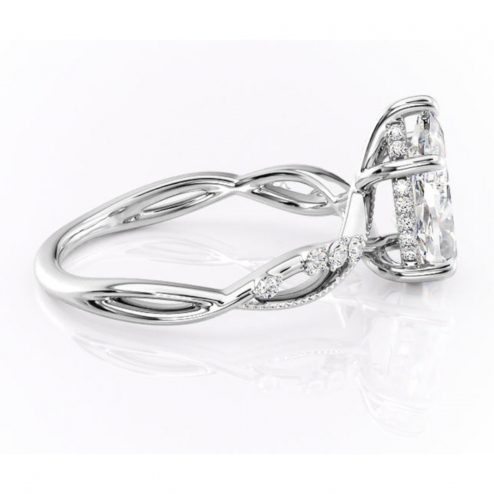 Inel de logodnă Crystal din aur Alb 18kt cu moissanite tăietură pară – Pietre laterale rafinată pentru profil mediu | Personalizează și configurează gratuit online [2]