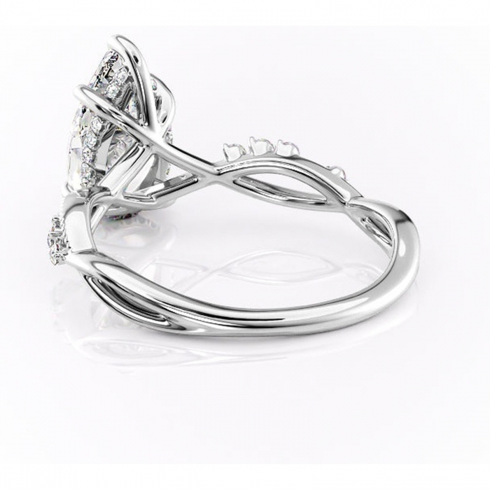 Inel de logodnă Crystal din aur Alb 18kt cu moissanite tăietură pară – Pietre laterale rafinată pentru profil mediu | Personalizează și configurează gratuit online [4]