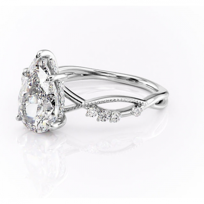 Inel de logodnă Crystal din aur Alb 18kt cu moissanite tăietură pară – Pietre laterale rafinată pentru profil mediu | Personalizează și configurează gratuit online [7]