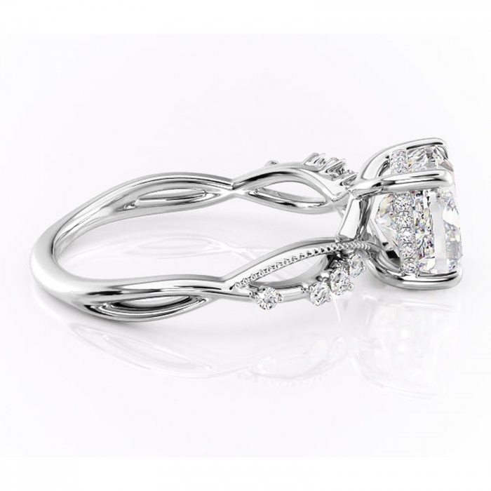 Inel de logodnă Crystal din aur Alb 14kt cu moissanite tăietură pernă – Pietre laterale rafinată pentru profil mediu | Personalizează și configurează gratuit online [2]