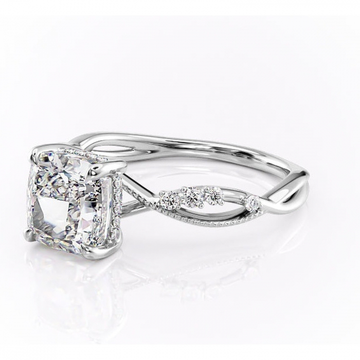 Inel de logodnă Crystal din aur Alb 14kt cu moissanite tăietură pernă – Pietre laterale rafinată pentru profil mediu | Personalizează și configurează gratuit online [7]