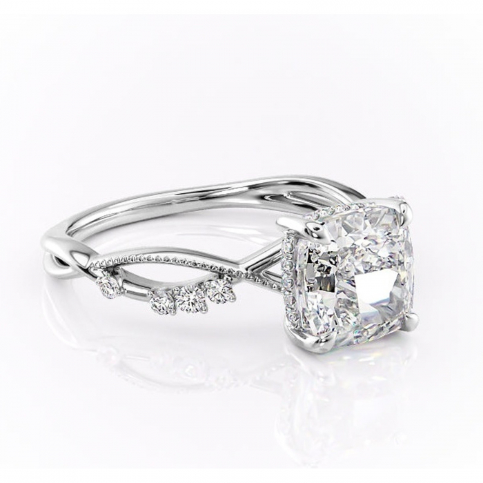 Inel de logodnă Crystal din aur Alb 14kt cu moissanite tăietură pernă – Pietre laterale rafinată pentru profil mediu | Personalizează și configurează gratuit online [1]