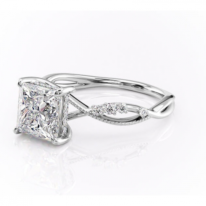 Inel de logodnă Crystal din aur Alb 14kt cu moissanite tăietură princess – Pietre laterale rafinată pentru profil mediu | Personalizează și configurează gratuit online [7]