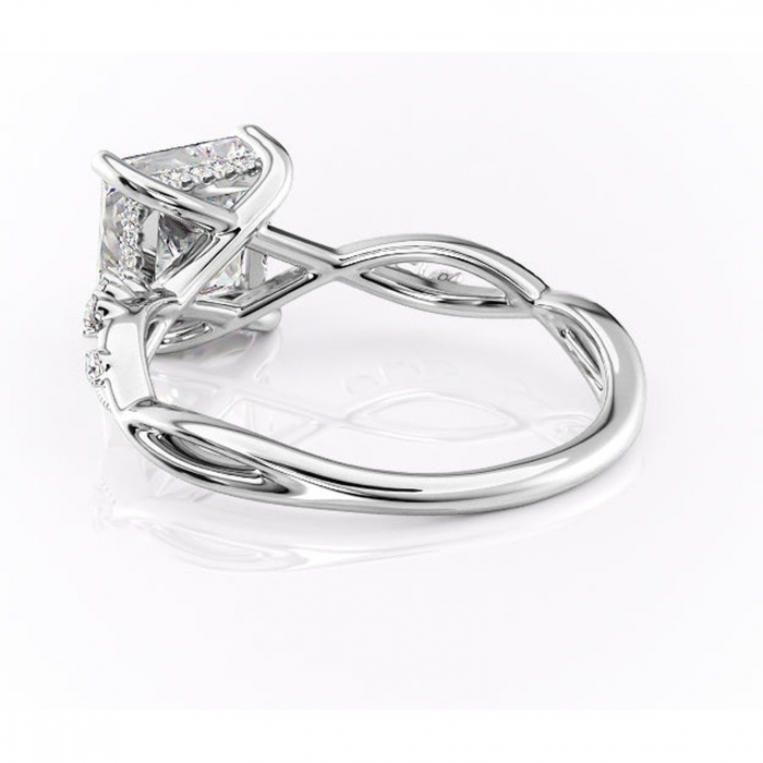 Inel de logodnă Crystal din aur Alb 14kt cu moissanite tăietură princess – Pietre laterale rafinată pentru profil mediu | Personalizează și configurează gratuit online [4]