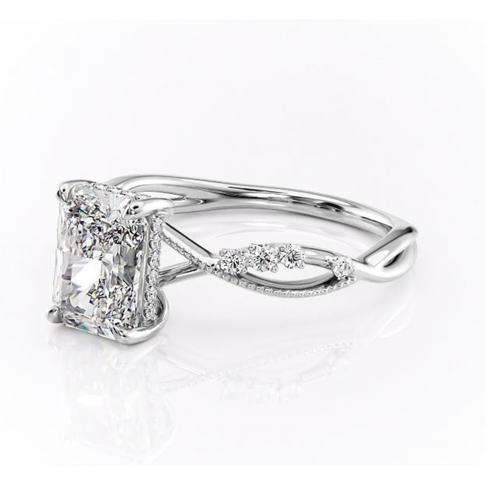 Inel de logodnă Crystal din aur Alb 18kt cu moissanite tăietură radiantă – Pietre laterale rafinată pentru profil mediu | Personalizează și configurează gratuit online [7]