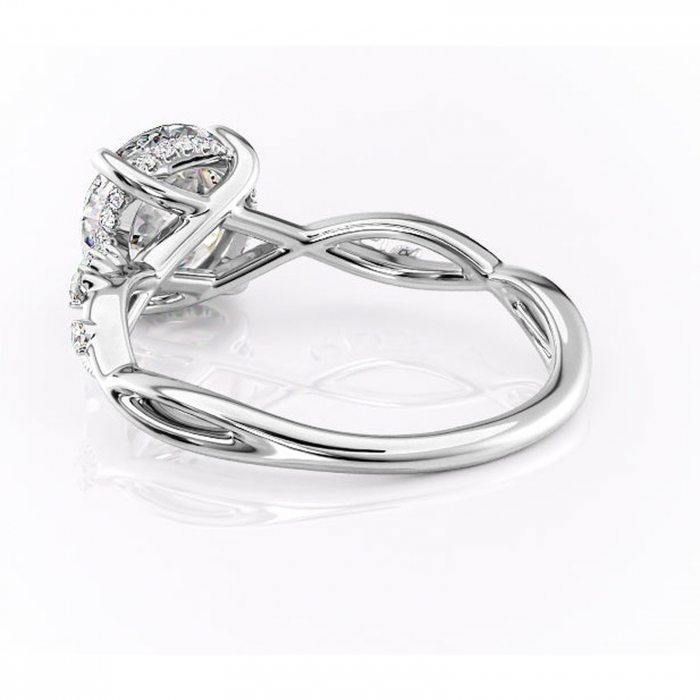 Inel de logodnă Crystal din aur Alb 14kt cu moissanite tăietură rotundă – Pietre laterale rafinată pentru profil mediu | Personalizează și configurează gratuit online [4]