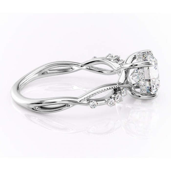 Inel de logodnă Crystal din aur Alb 14kt cu moissanite tăietură rotundă – Pietre laterale rafinată pentru profil mediu | Personalizează și configurează gratuit online [2]