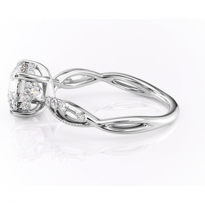 Inel de logodnă Crystal din aur Alb 14kt cu moissanite tăietură rotundă – Pietre laterale rafinată pentru profil mediu | Personalizează și configurează gratuit online [6]