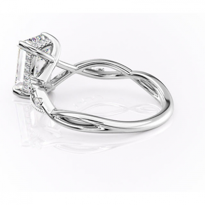 Inel de logodnă Crystal din aur Alb 14kt cu moissanite tăietură smarald – Pietre laterale rafinată pentru profil mediu | Personalizează și configurează gratuit online [5]