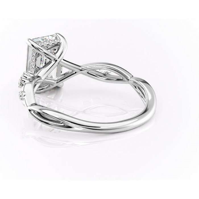 Inel de logodnă Crystal din aur Alb 14kt cu moissanite tăietură smarald – Pietre laterale rafinată pentru profil mediu | Personalizează și configurează gratuit online [4]