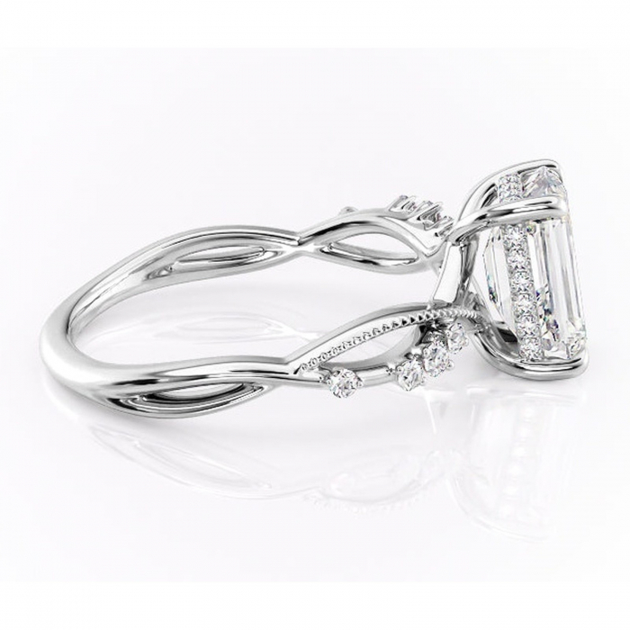 Inel de logodnă Crystal din aur Alb 14kt cu moissanite tăietură smarald – Pietre laterale rafinată pentru profil mediu | Personalizează și configurează gratuit online [2]