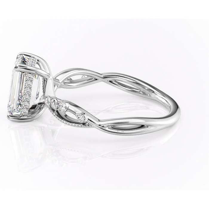 Inel de logodnă Crystal din aur Alb 14kt cu moissanite tăietură smarald – Pietre laterale rafinată pentru profil mediu | Personalizează și configurează gratuit online [6]