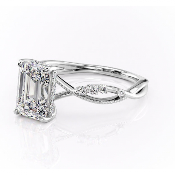 Inel de logodnă Crystal din aur Alb 18kt cu moissanite tăietură smarald – Pietre laterale rafinată pentru profil mediu | Personalizează și configurează gratuit online [7]