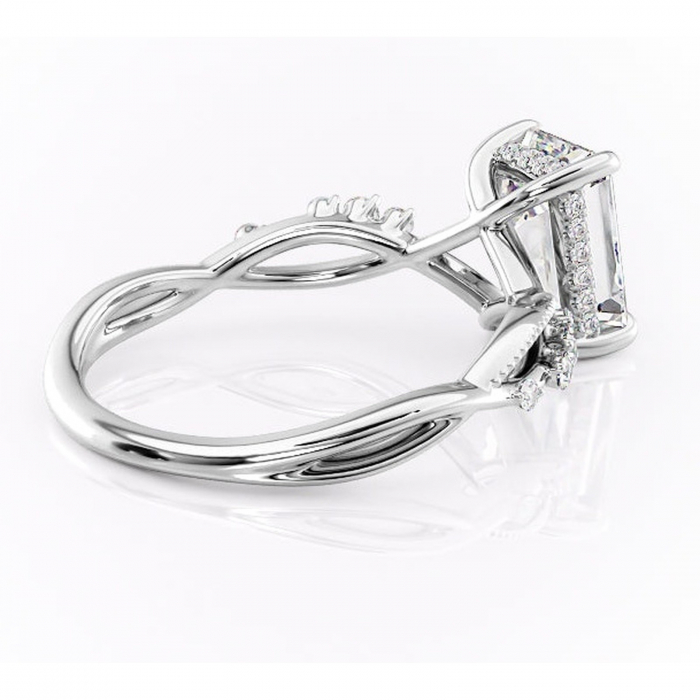 Inel de logodnă Crystal din aur Alb 14kt cu moissanite tăietură smarald – Pietre laterale rafinată pentru profil mediu | Personalizează și configurează gratuit online [3]