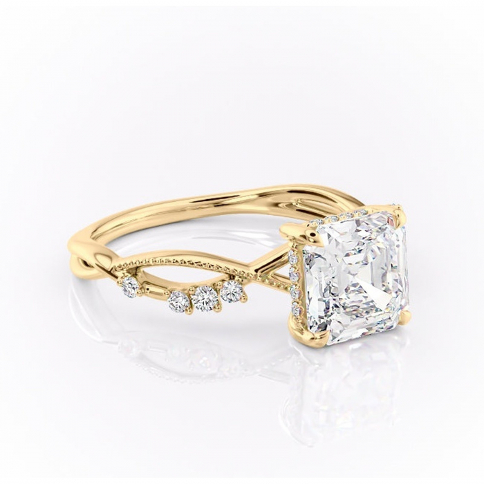 Inel de logodnă Crystal din aur Galben 18kt cu moissanite tăietură asscher – Pietre laterale rafinată pentru profil mediu | Personalizează și configurează gratuit online [1]