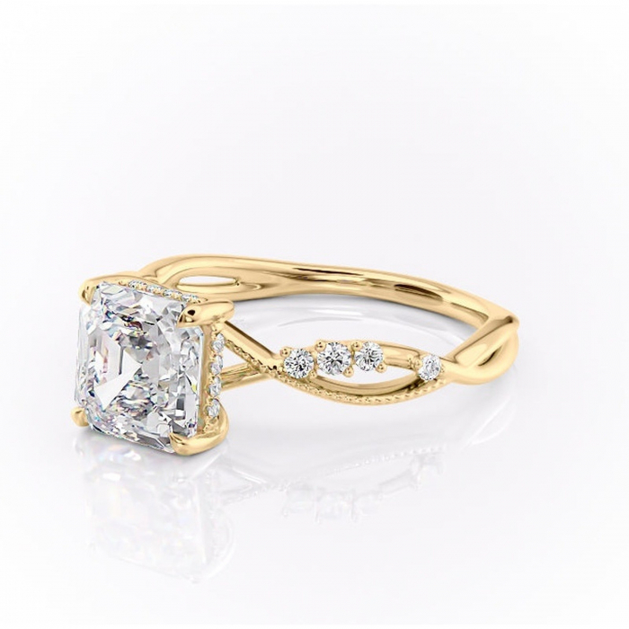Inel de logodnă Crystal din aur Galben 18kt cu moissanite tăietură asscher – Pietre laterale rafinată pentru profil mediu | Personalizează și configurează gratuit online [7]