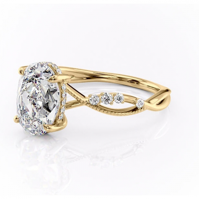 Inel de logodnă Crystal din aur Galben 14kt cu moissanite tăietură ovală – Pietre laterale rafinată pentru profil mediu | Personalizează și configurează gratuit online [7]