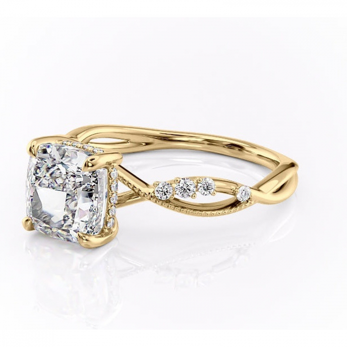 Inel de logodnă Crystal din aur Galben 18kt cu moissanite tăietură pernă – Pietre laterale rafinată pentru profil mediu | Personalizează și configurează gratuit online [7]