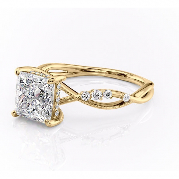 Inel de logodnă Crystal din aur Galben 14kt cu moissanite tăietură princess – Pietre laterale rafinată pentru profil mediu | Personalizează și configurează gratuit online [7]