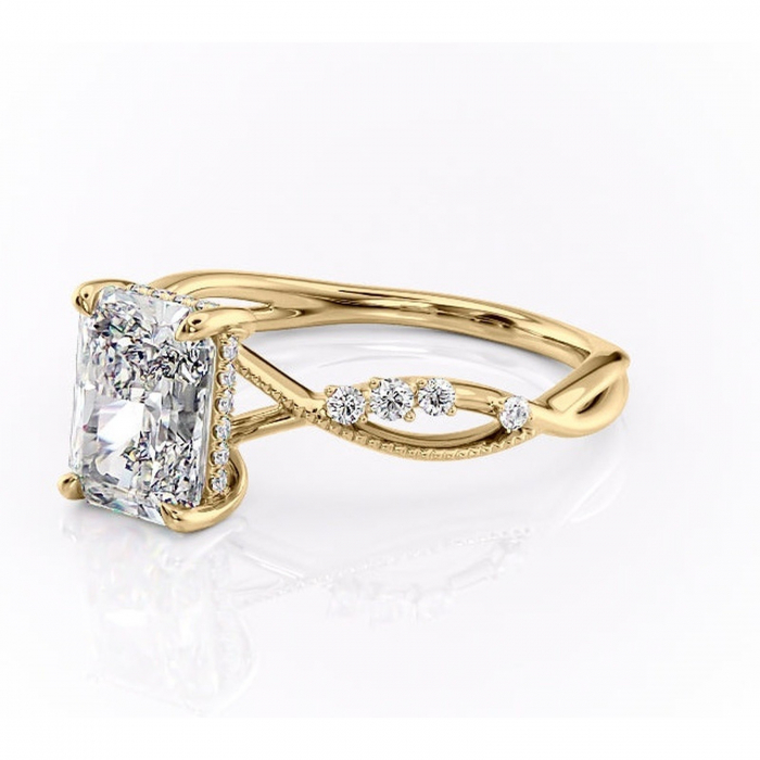 Inel de logodnă Crystal din aur Galben 14kt cu moissanite tăietură radiantă – Pietre laterale rafinată pentru profil mediu | Personalizează și configurează gratuit online [7]