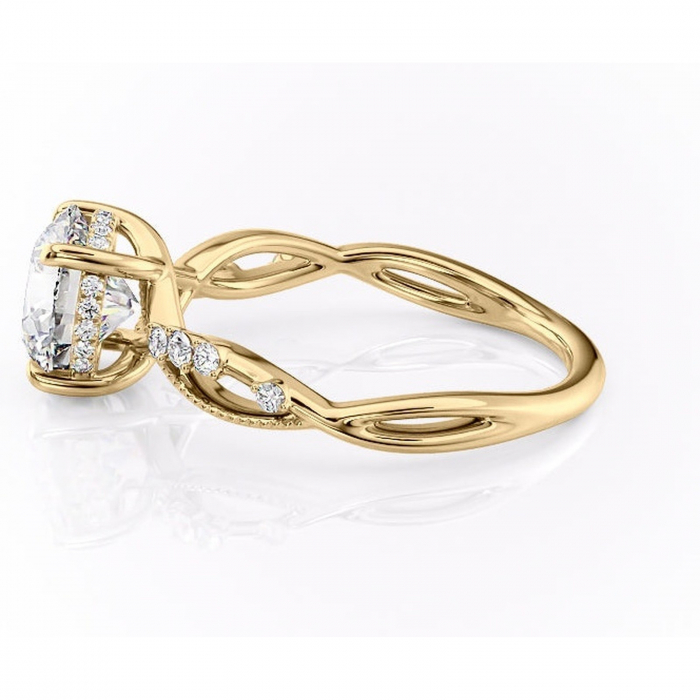 Inel de logodnă Crystal din aur Galben 14kt cu moissanite tăietură rotundă – Pietre laterale rafinată pentru profil mediu | Personalizează și configurează gratuit online [6]