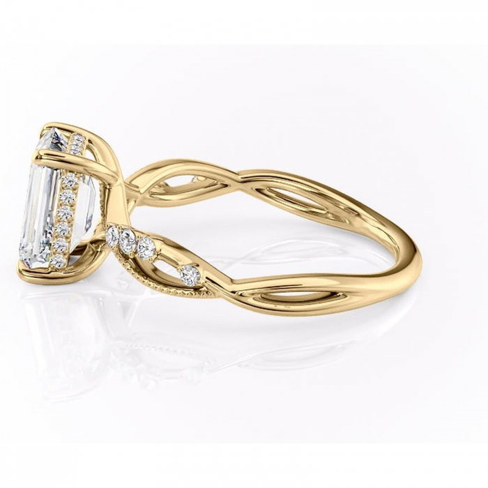 Inel de logodnă Crystal din aur Galben 14kt cu moissanite tăietură smarald – Pietre laterale rafinată pentru profil mediu | Personalizează și configurează gratuit online [6]