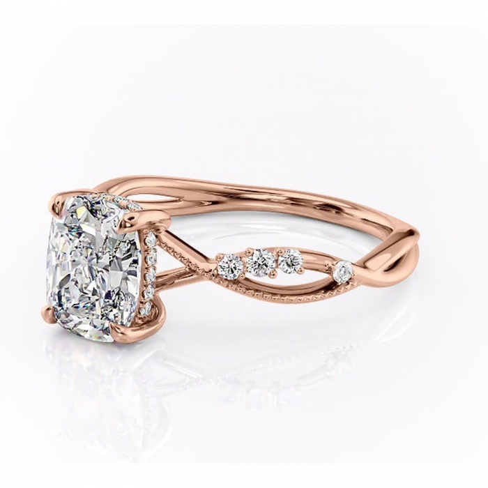 Inel de logodnă Crystal din aur Rose 14kt cu moissanite tăietură asscher – Pietre laterale rafinată pentru profil mediu | Personalizează și configurează gratuit online [7]