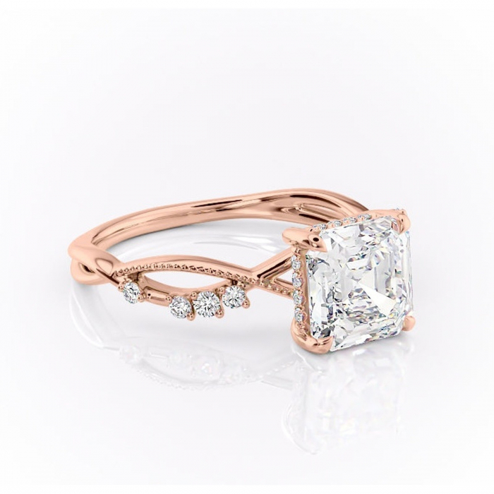 Inel de logodnă Crystal din aur Rose 14kt cu moissanite tăietură asscher – Pietre laterale rafinată pentru profil mediu | Personalizează și configurează gratuit online [1]
