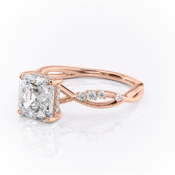 Inel de logodnă Crystal din aur Rose 14kt cu moissanite tăietură asscher – Pietre laterale rafinată pentru profil mediu | Personalizează și configurează gratuit online [7]