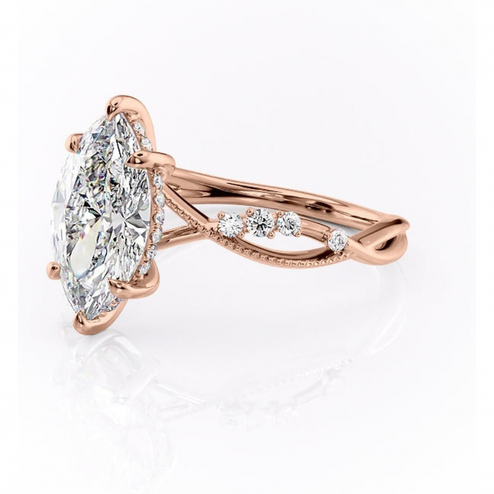 Inel de logodnă Crystal din aur Rose 18kt cu moissanite tăietură marquise – Pietre laterale rafinată pentru profil mediu | Personalizează și configurează gratuit online [7]