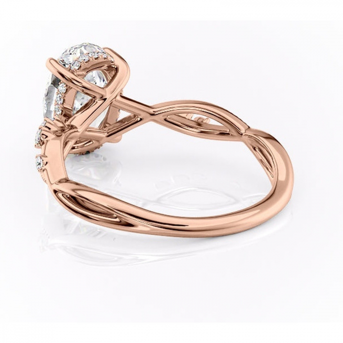 Inel de logodnă Crystal din aur Rose 14kt cu moissanite tăietură ovală – Pietre laterale rafinată pentru profil mediu | Personalizează și configurează gratuit online [4]