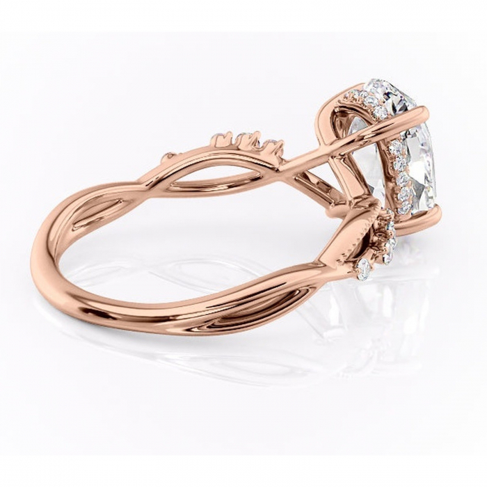 Inel de logodnă Crystal din aur Rose 14kt cu moissanite tăietură ovală – Pietre laterale rafinată pentru profil mediu | Personalizează și configurează gratuit online [3]