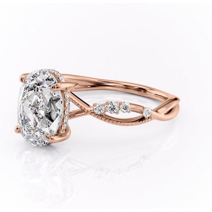 Inel de logodnă Crystal din aur Rose 14kt cu moissanite tăietură ovală – Pietre laterale rafinată pentru profil mediu | Personalizează și configurează gratuit online [7]