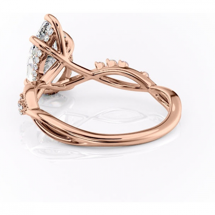 Inel de logodnă Crystal din aur Rose 18kt cu moissanite tăietură pară – Pietre laterale rafinată pentru profil mediu | Personalizează și configurează gratuit online [4]