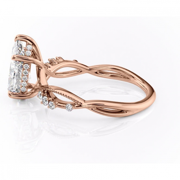 Inel de logodnă Crystal din aur Rose 18kt cu moissanite tăietură pară – Pietre laterale rafinată pentru profil mediu | Personalizează și configurează gratuit online [6]