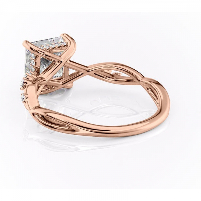 Inel de logodnă Crystal din aur Rose 14kt cu moissanite tăietură princess – Pietre laterale rafinată pentru profil mediu | Personalizează și configurează gratuit online [4]