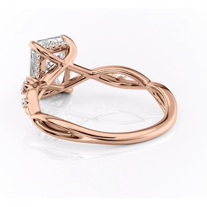 Inel de logodnă Crystal din aur Rose 14kt cu moissanite tăietură radiantă – Pietre laterale rafinată pentru profil mediu | Personalizează și configurează gratuit online [4]