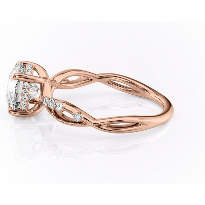 Inel de logodnă Crystal din aur Rose 14kt cu moissanite tăietură rotundă – Pietre laterale rafinată pentru profil mediu | Personalizează și configurează gratuit online [6]