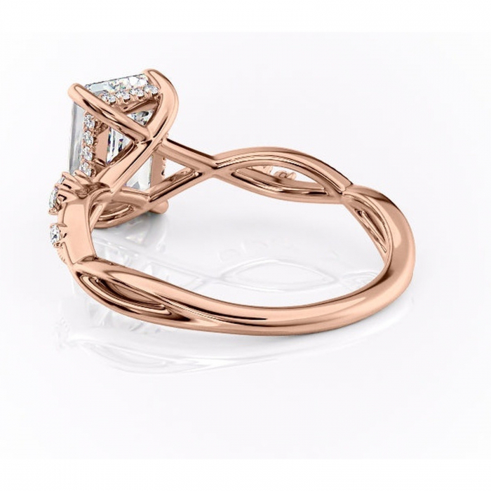 Inel de logodnă Crystal din aur Rose 18kt cu moissanite tăietură smarald – Pietre laterale rafinată pentru profil mediu | Personalizează și configurează gratuit online [4]