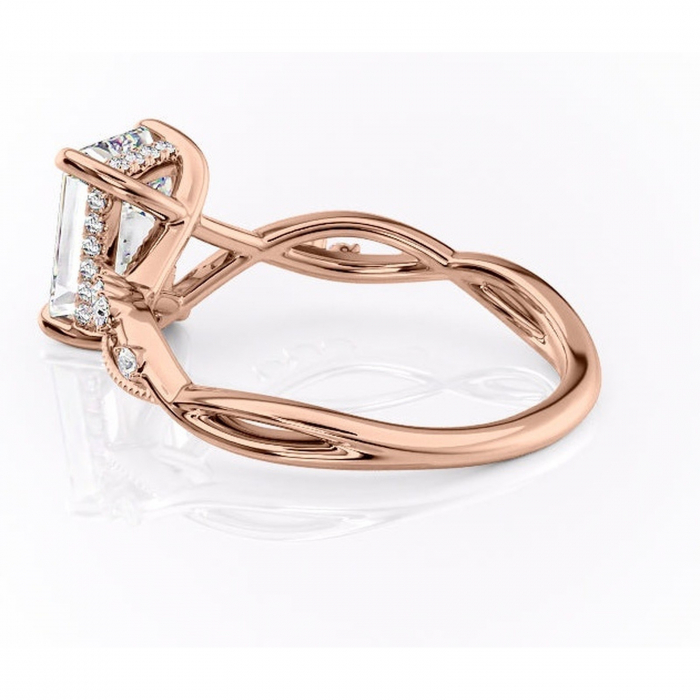 Inel de logodnă Crystal din aur Rose 18kt cu moissanite tăietură smarald – Pietre laterale rafinată pentru profil mediu | Personalizează și configurează gratuit online [5]