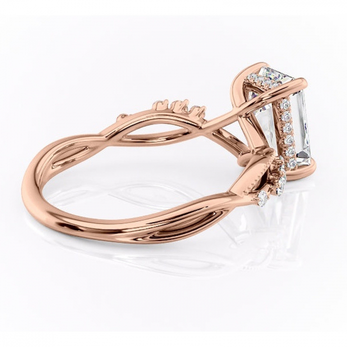 Inel de logodnă Crystal din aur Rose 18kt cu moissanite tăietură smarald – Pietre laterale rafinată pentru profil mediu | Personalizează și configurează gratuit online [3]