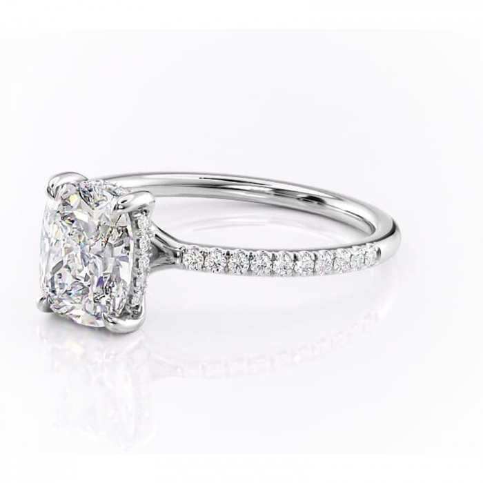 Inel de logodnă Daisy din aur Alb 14kt cu moissanite tăietură asscher – Montură pavé rafinată pentru profil jos | Personalizează și configurează gratuit online [7]